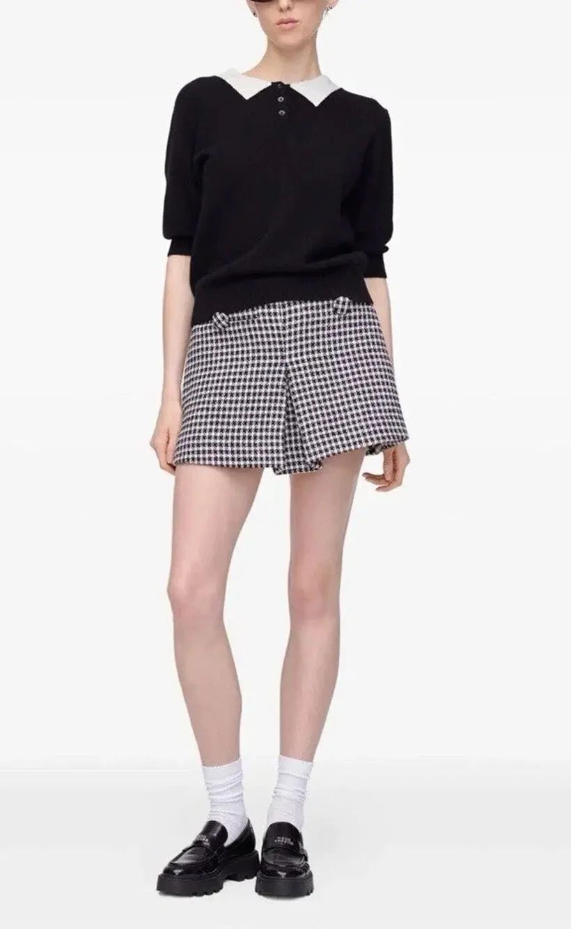 Marc Jacobs Collection Tweed Mini Skirt Black White Gingham Cotton Blend Sz 0